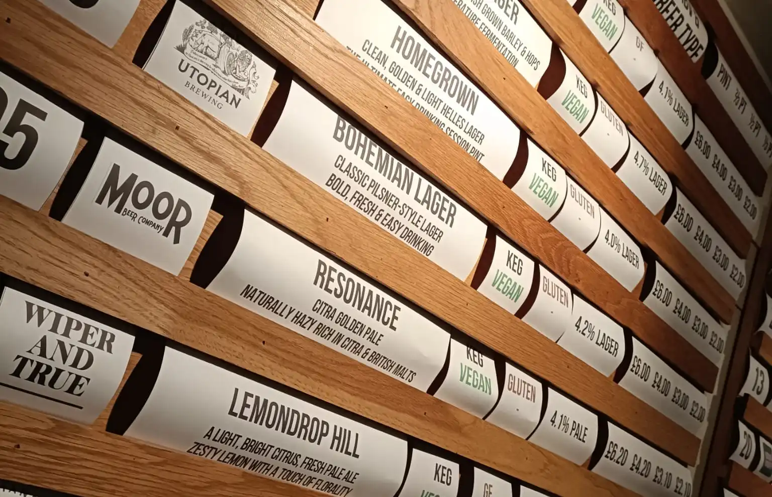The rotating beer board at The Volley, filled with independent British breweries.